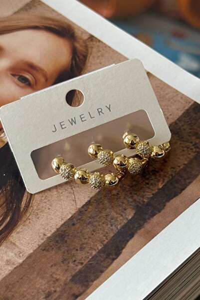 Trendy Butik Vip Zircon Stone Triple Set Earrings