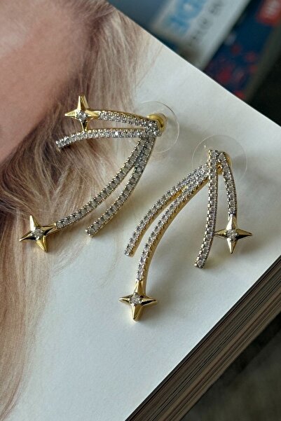 Trendy Butik Zircon Stone Pole Star Model Earrings
