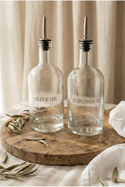 Frolde 2'li 500 ml Cam Ayçiçek Yağı Zeytinyağı Şişesi Yağdanlık Set