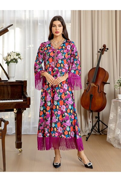 Noon Noora Elegant and Luxurious Hot Stamping Print and Rhinestone Tassel Jal...