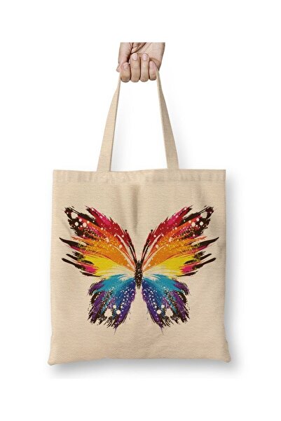Toyaso Butterfly Colorful Abstract Butterfly White Tote Bag Long Handle Shopp...