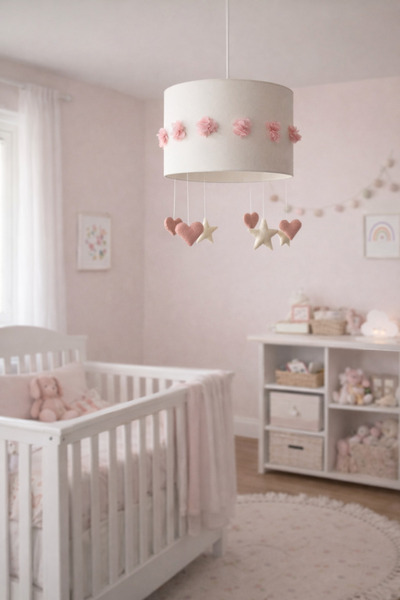 SefDen Lazer Kesim Atölyesi Çiçekli Bebek Odası Avizesi Pudra Kalp Yıldız Fig...