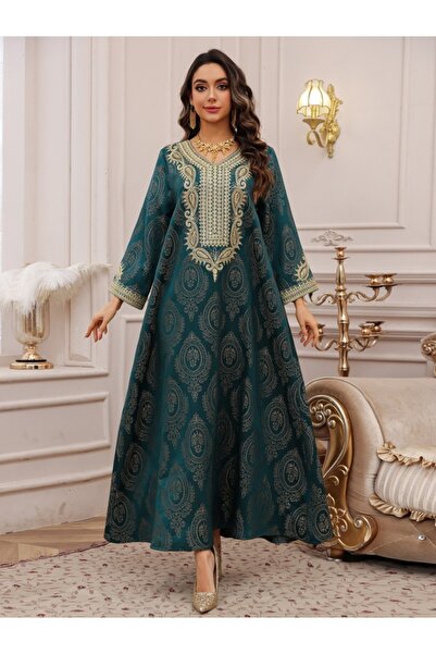 Noon Noora Light Luxury Temperament Retro Jacquard Fabric Embroidery Jalabiya...