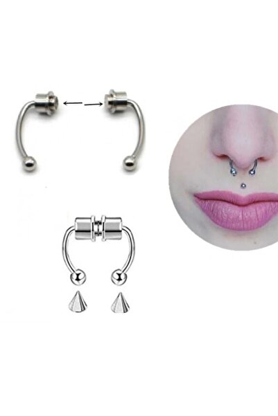 666 Burun Ucu Mıknatıslı Küpe Septum Piercing Yuvarlak Ve Sivri Uçlu 316l Man...