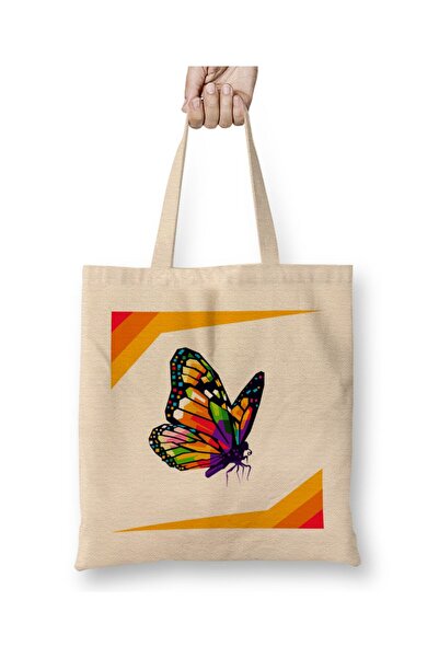 Toyaso Colorful Butterflies in Pop Art Butterfly White Tote Bag Long Handle S...