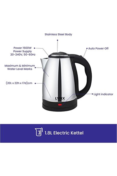 LYNX Electric Kettle 1.8L Stainless Steel