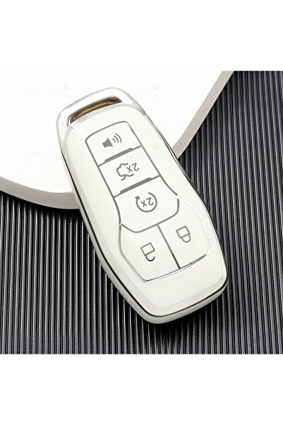 Alazpay غطاء مفتاح من مادة TPU ذو حافة فضية متوافق مع سيارات فورد فيوجن موندي...