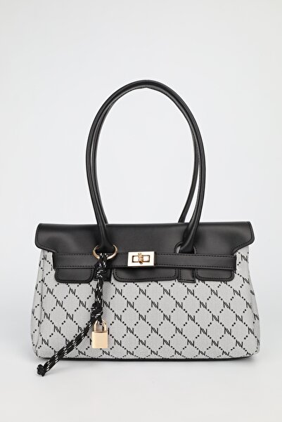 NOTHING Women's Monogram Gray Leather Belted Charm Detailed Covered Hand and ...