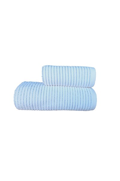 erteks طقم مناشف للحمام واليد باللون الأبيض مع خطوط خضراء، عصري وناعم الملمس