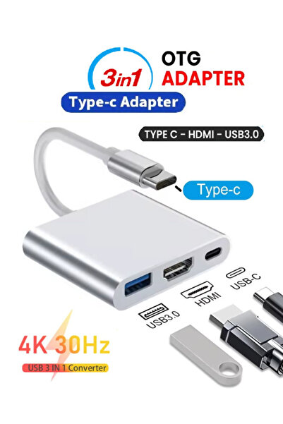 Vwin Type-C to HDMI / USB3.0 / TYPE-C 3.1 (PD Şarj) Çevirici Dönüştürücü 4K N...