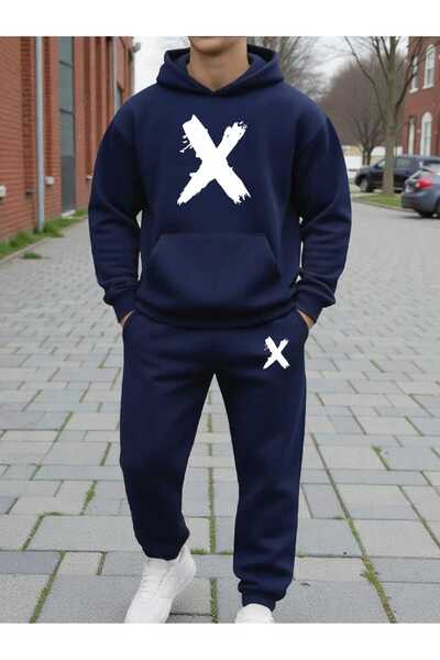 tkn your style Erkak Alt Üst Set X Fashion Print Design Hooded Sweatshirt