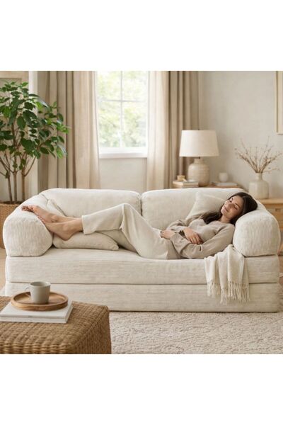 Joyfoam SoftLine Relax Üçlü Koltuk – Beyaz | Modern Tasarım, Yumuşak Dokulu K...