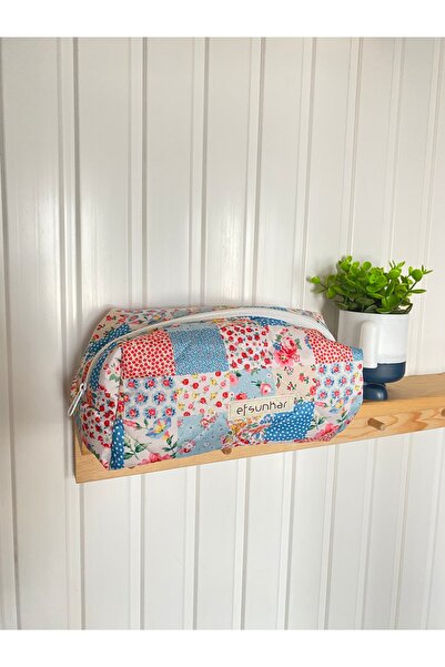 efsunkar Vintage Patchwork Desenli Kapitoneli Makyaj Çantası - Çok Amaçlı Org...