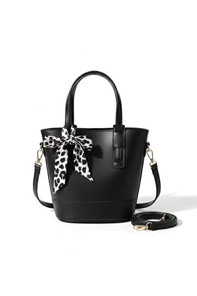 TUGBAS CHOiCE Deri Fermuar Kapamalı Kova El ve Omuz Çantası Siyah