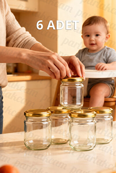 parlakcam 6-Piece 210ml Glass Baby Food Jar with Gold Lid – Strained Yogurt C...