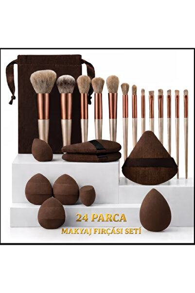 emaar fashion 24 Parça Profesyonel Makyaj Fırçası Seti – Sünger & Taşıma Çantalı