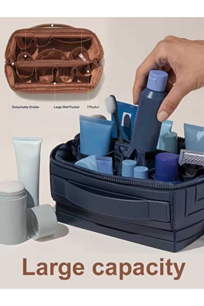 NO BRAND Navy Blue Foldable Travel Makeup Organizer. Large capacity, waterpro...