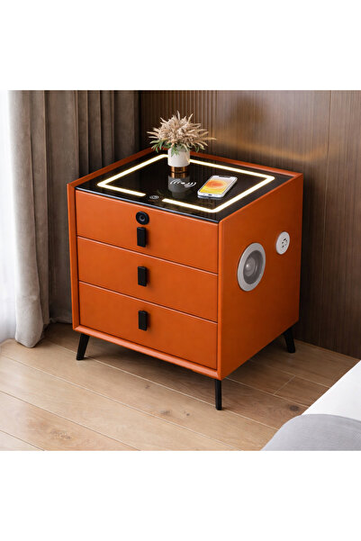 EMATTEIRO Smart Bedside Table Gray 50x40x59cm, Phone Charging, Sensor, Speake...