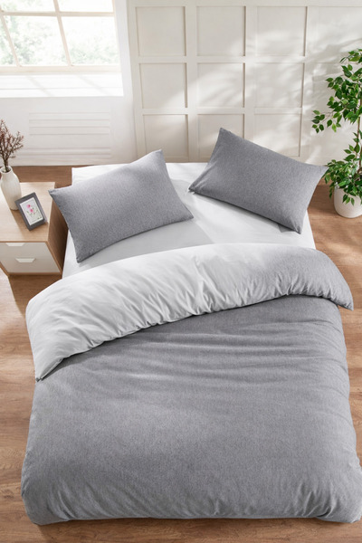 Asilex Home Collection Σετ Παπλωματοθήκης Διπλού Μεγέθους Γκρι Ανθρακί με Ελα...