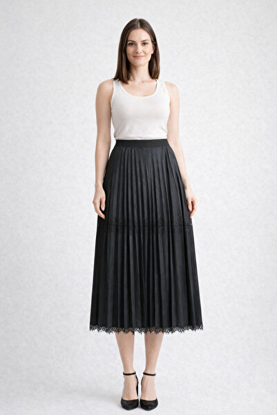 GARNİ Elastic Waist, Detailed Lined Kupra Skirt