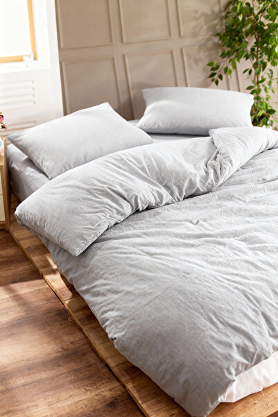 Asilex Home Collection Set de husă de pilota dublă gri, cu cearșaf elastic, t...