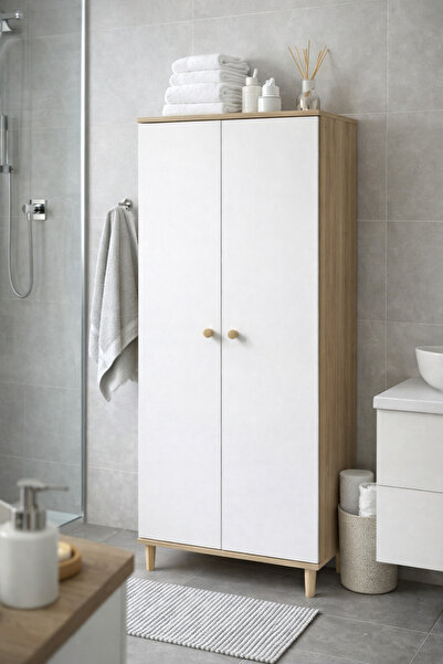 PEKA 2 Kapaklı 5 Raflı Banyo Dolabı – Çok Amaçlı Dolap