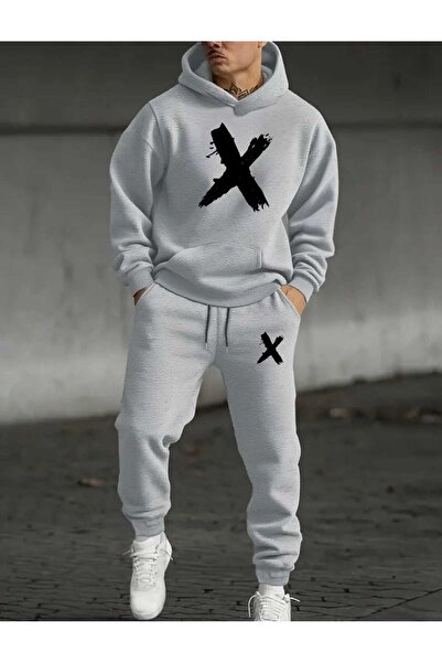 tkn your style Erkak Alt Üst Set X Fashion Print Design Hooded Sweatshirt
