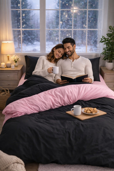 Asilex Home Collection Set de husă de pilota dublă roz și neagră, cu textură ...