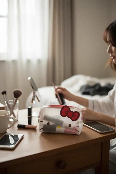 Hello Kitty Lisanslı File Kare Makyaj Çantası