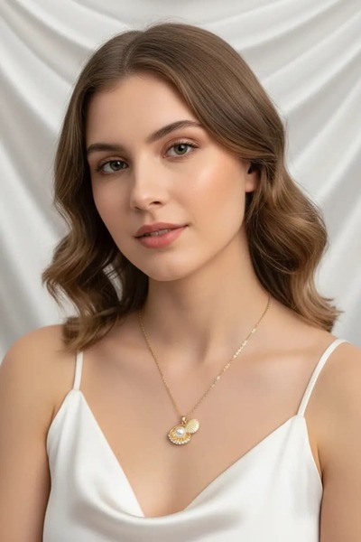 Clariss Çelik Zincir Gold Renk İncili Deniz Kabuğu Model Zirkon Taşlı Kadın K...