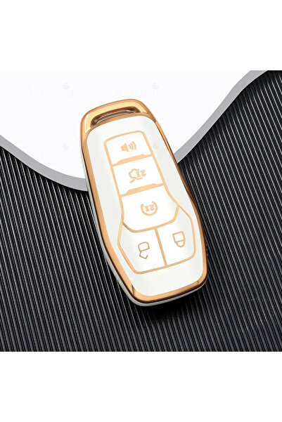 Alazpay غطاء مفتاح من مادة TPU ذو حافة ذهبية متوافق مع سيارات فورد فيوجن موند...