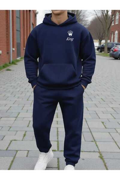 tkn your style Men's Bottom Top Set King Print Design Hooded Sweatshirt