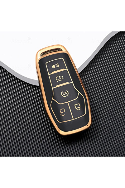 Alazpay غطاء مفتاح من مادة TPU ذو حافة ذهبية متوافق مع سيارات فورد فيوجن موند...