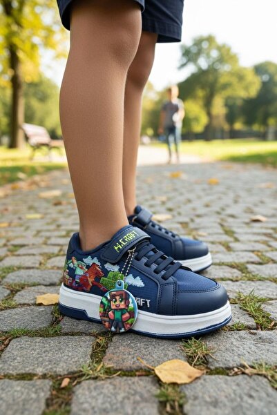 Quality sneakers with kid Minecraft character keychain gift