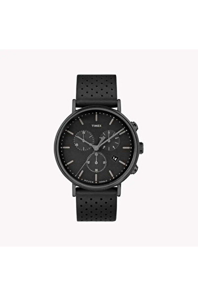 Timex Men's Black Leather Watch, Black Dial | Tw2r26800