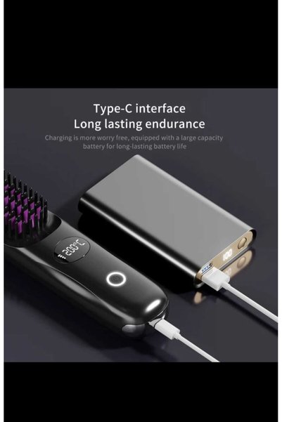 NO BRAND Portable Cordless Hair Straightener Brush. USB rechargeable mini hot comb LED display & travel lock.