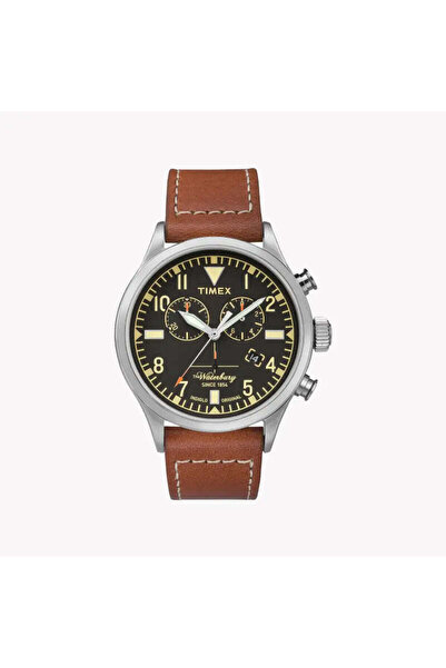 Timex Men's Brown Leather Watch, Black Dial | Tw2p84300