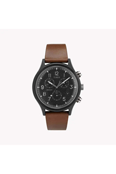 Timex Men's Brown Leather Watch, Black Dial | Tw2t29600