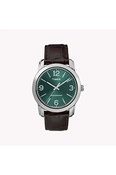 Timex Men's Brown Leather Watch, Green Dial | Tw2r86900