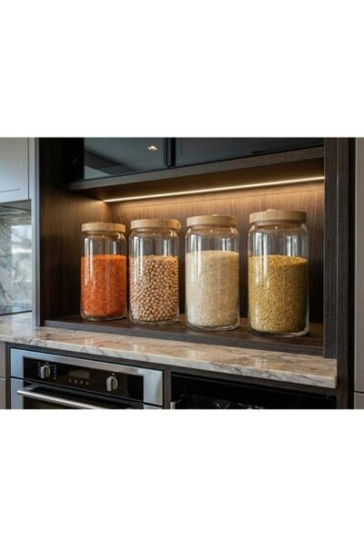 Nacario NrcrioShop بامبو وعاء زجاجي محكم الغلق بغطاء، حاوية تخزين للمطبخ، أوا...