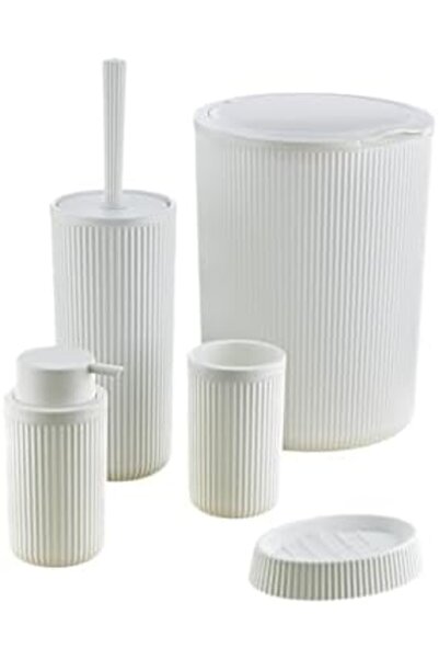 Nacario طقم حمام بلاستيكي فاخر من 5 قطع من نركريوشوب، سلة مهملات تعمل باللمس ...