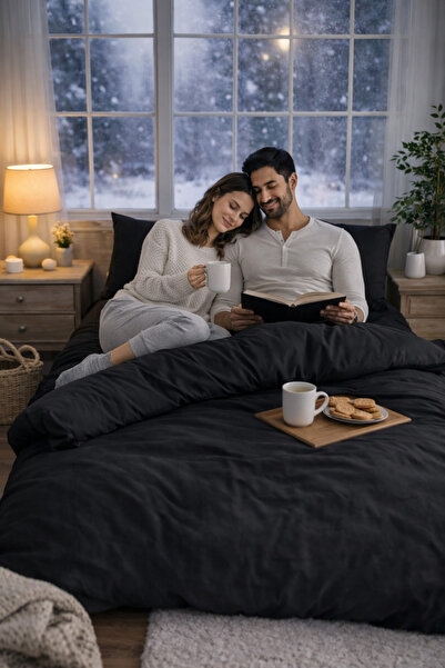 Asilex Home Collection Μονό σετ μαύρων παπλωματοθηκών με ελαστικά σεντόνια, μ...