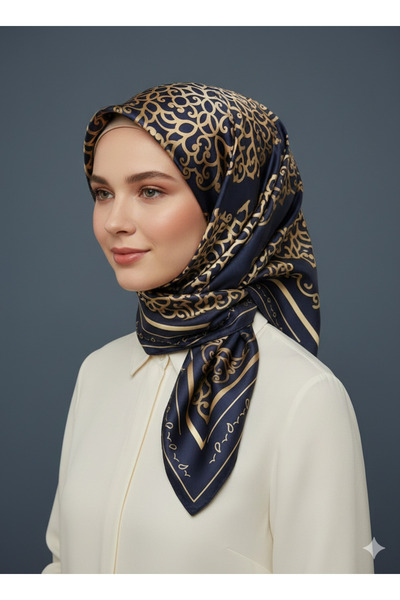 Armine 100% Sura Silk Scarf Nostalgia Series 90X90 Non-Slip Tok Duruş – Navy ...