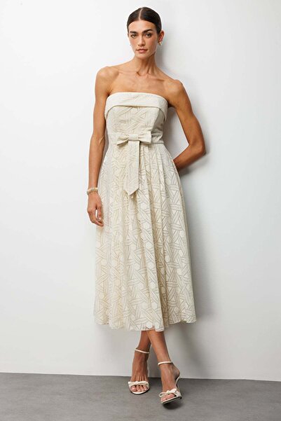 Ekol Kurdele Detaylı Straplez Elbise