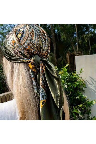 Accessories Hei Зелен шал с елегантен шарж, приличащ на коприна, за жени, 90x...