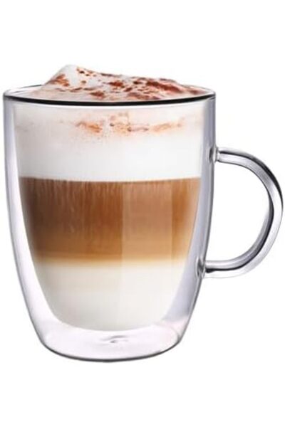 Nacario NrcrioShop كوب زجاجي مزدوج من البوروسيليكات مع مقبض 400 مل (2 قطعة) 1...
