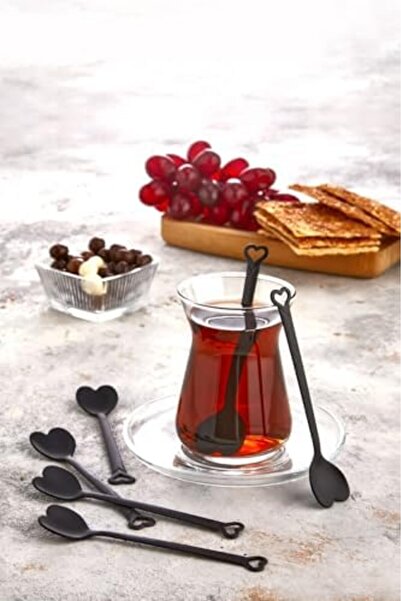 Yıldızan Esnshop Special Design Set of 6 Black Luxury Tea Spoons 1209132