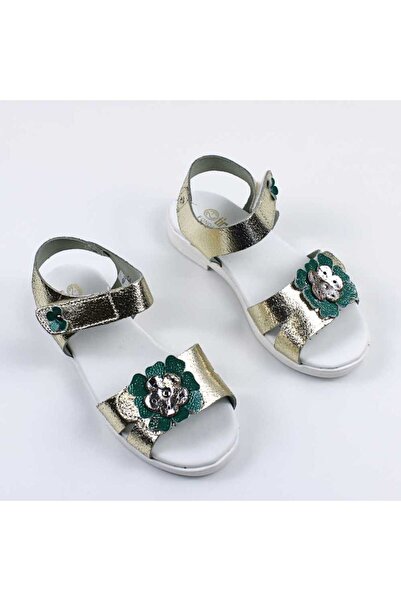 tino Sandale din piele naturala , pentru fetite , decorate cu flori 3257-ARGI...