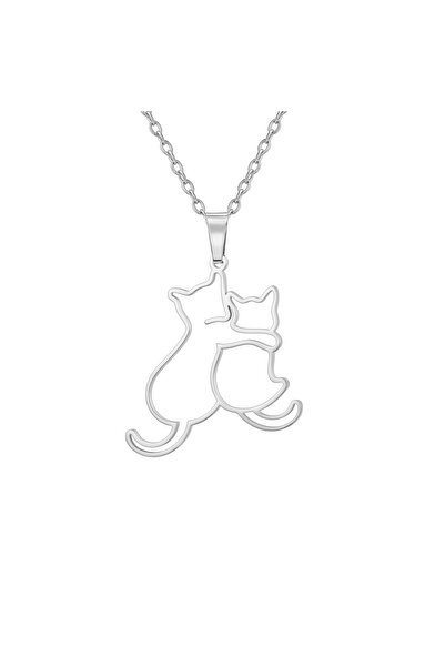 QUEENTY Hug Pendant Necklace, Unisex, Stainless Steel, Silver