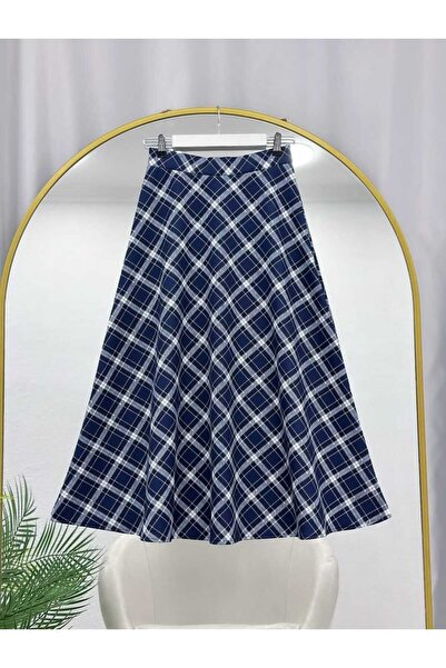 MODA VEDAT Women's Plaid Patterned Puff Scuba Fabric Skirt -0300